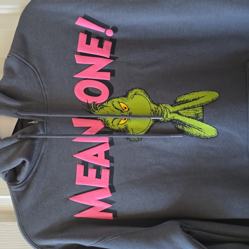 DR. SUESS BRAND WOMEN'S GRAY GRINCH HOLIDAY "MEAN ONE" PULLOVER HOODIE SIZE XS